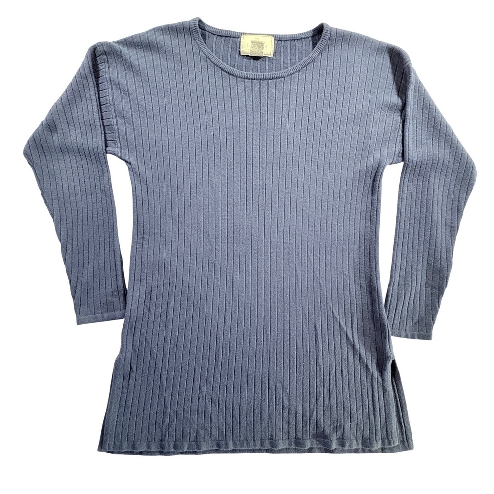 Express Tricot Ribbed Sweater Womens Petite P Navy Blue Long Sleeve Crewneck Top
